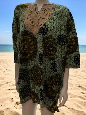 Adaugo Komfortable Fashions African Tunic Top Cotton Made in Nigeria Sz Large